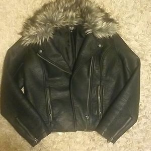 Nicole Miller Leather Jacket with fur collar